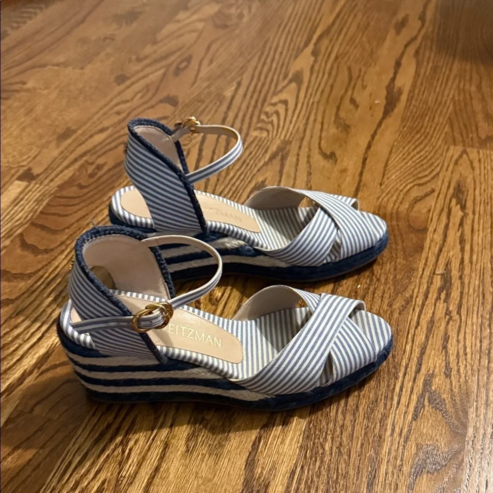 Stuart Weitzman Navy and White Espadrille Sandals